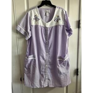 Anthony Richards 1X Seersucker Gown Purple House dress Robe Butterfly Embroidery